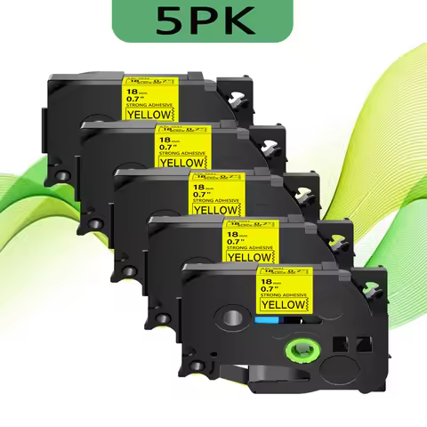 5PK 9/12/18/24mm TZe 621 631 641 651 Black on Yellow For Brother P-touch 2300 2400 Label Tapes Compa