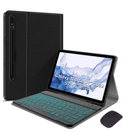 เคสคีย์บอร์ดไร้สาย Bluetooth แบบ Backlit 7 สีสําหรับ Samsung Galaxy Tab S7 plus S9 FE + S7 FE S8 + 12.4 " Keyboard Case