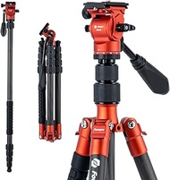 Fotopro 59" Carbon Fiber Travel Tripod with Fluid Head Detachable Monopod with Quick Release Plate a