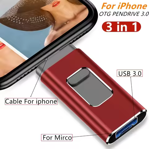 For iPhone Flash Drive 3.0 256GB 128G 64G Memory Stick iPhone Photo Stick External Storage Mirco for