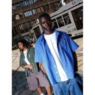 8DHL mertra Men's Dropped Shoulder Summer Small Plaid Short-Sleeved Shirt Thin Jacket Top Loose Casu