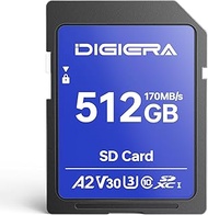 DIGIERA 512GB LS100 SDXC UHS-I Memory Card - up to 170MB/s, C10, U3, V30, 4K UHD, SD Card for Comput