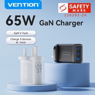 [New Tuoyuan Electronic Technology] Vention 65W GaN Charger (1 Year Warranty) UK Plug 3 Ports Turbo 