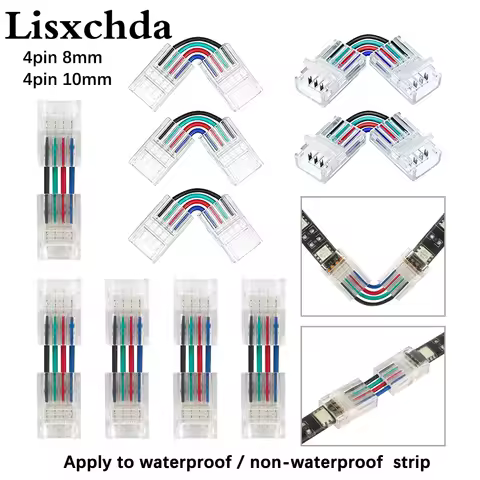 LED Strip Connector 4 Pin 8mm/10mm Right Angle Adjustable /H shape Connector For 3528/5050 SMD RGB L