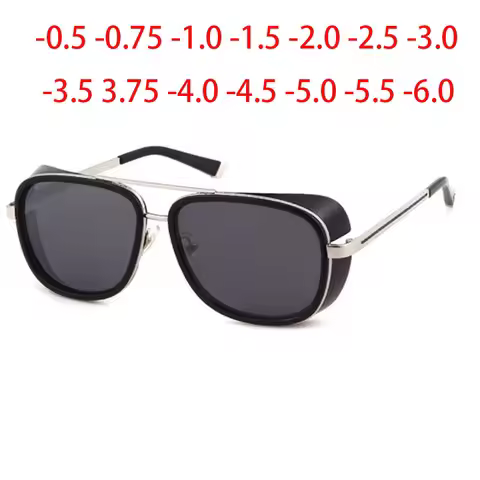 Men Vintage Metal Sunglasses Women Square Steampunk Sun Glasses -1.0 -2.0 -3.0 To -6.0