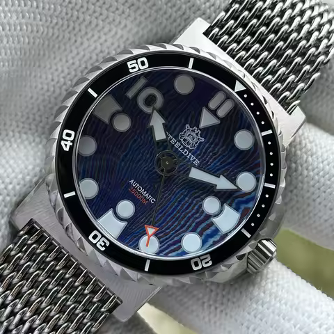 STEELDIVE New In SD1982T 46.5MM Case Titanium Damascus Dial Thick Sapphire Glass Ceramic Bezel NH35 