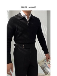 Zipper Collared British Style Casual Knitted Polo Shirt