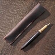 GENODERN Handmade Genuine Leather Pen Sleeve Leather Pencil Case Retro Top Layer Cowhide Pen Case Pe