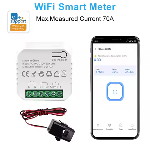 Ewelink Smart WiFi Energy Meter 1Way Interruptor Switch with Clamp App Monitor Solar Produced and Co