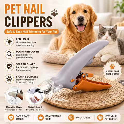 LED Light Pet Nail Clippers With Safety Guard And Nail Catcher Easy To Use Nail Trimmer For Dogs Cat