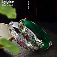 Uglyless 925 Silver Plum Blossom Ruby Bracelets Chalcedony Bangles For Women Ethnic Vines Thai Silver Jade Flower Ruby Bangles