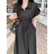 Dress【S-3XL 35-90kg】连衣裙显瘦韩版抽绳收腰 加大码辣妹工装裙子遮肉连衣裙Slimming dress Korean version drawstring waist
