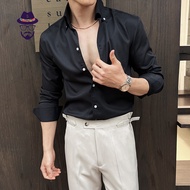 ONE's Big V-Neck Long-Sleeved Trendy Handsome Casual Stand-Up Collar Handsome Shirt Black C210P960 F