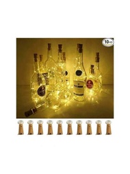 10入組暖色LED葡萄酒瓶燈帶著軟木塞，假日裝飾葡萄酒瓶燈，銅製線串燈