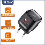 NETPAC Charger Quick Charger QC3.0 Type-C+USB 40W PD Kepala Charger iphone oppo xiaomi Samsung Ipad