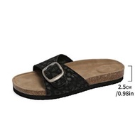 大碼金屬扣帶Birkenstock拖鞋 夏季穆勒風一字帶沙灘露趾女鞋 休閒涼鞋- 黑色 35