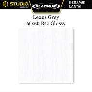Lexus Grey 60x60 Rec Glossy PLATINUM Keramik Lantai Licin Motif Marmer Warna Abu