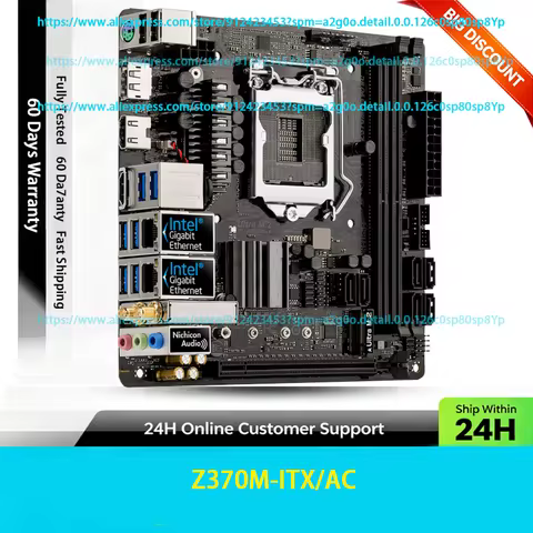 For ASRock Z370M-ITX/AC LGA1151 Mini ITX Z370 DDR4 Max 64GB PCIe3.0 M.2 HDMI DP WIFI AC Fit Intel 8/