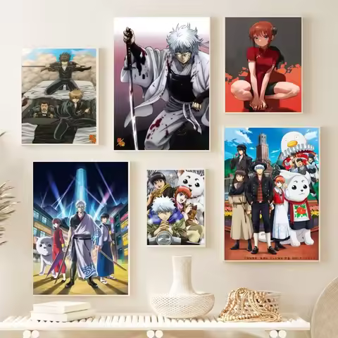 1PC Gintama Anime Retro Print Poster Paper Waterproof HD Sticker Bedroom Entrance Home Living Room B