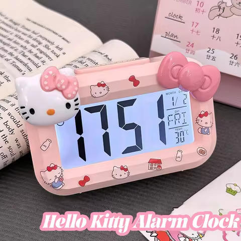Hello Kitty Alarm Clock with Temperature Display Digital Alarm Clock Mini Cute Alarm Clock Tabletop 