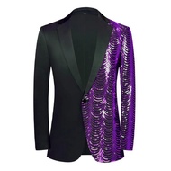 Men's Casual Shiny Sequins Blazer, Chic One Button Lapel Suit Jacket For Party Dinner