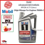 100%ORIGINAL Mobil1 High Mileage For Engines 75000+ miles 0w20 Fully Synthetic Engine Oil 4.73L Protects For 10000 Miles