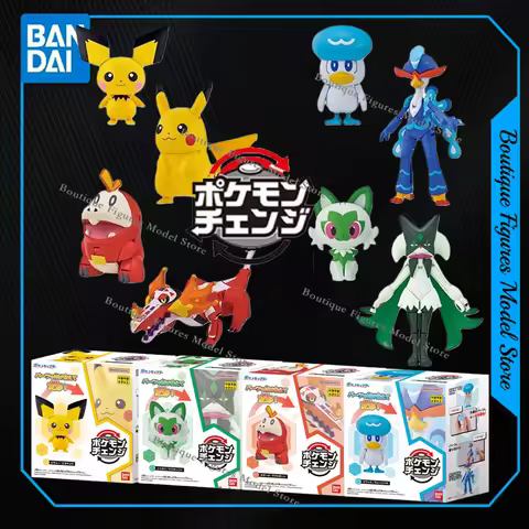 Bandai Original POKEMON Pikachu Sprigatito Fuecoco Quaxly Deformation Anime Figures Assembly Model C