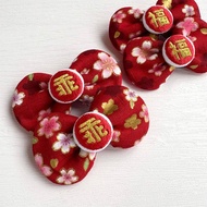 【乖乖福氣到】手作和風金線刺繡髮夾 萌Q髮夾 日本燙金棉布 安全