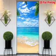 1pc, 2d flat printing Enchanting Door Banner 70.9x 35.4in party banner Sunny Tropical Beach Versatil