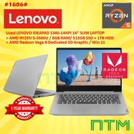 #1606 Used Lenovo ideapad IP S340-14API AMD Ryzen 5-3500U 8GB 512GB SSD +1TB Radeon Vega 8 Graphic W