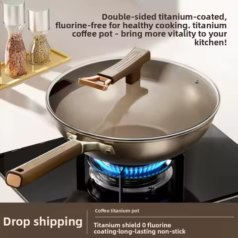 Titanium containing stir fry pan, popular non stick pan, household flat bottomed stir fry pan, unive