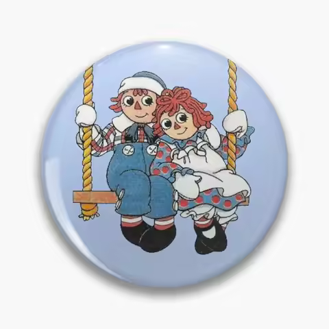 Raggedy Ann And Andy On A Swing Soft Button Pin Women Cute Metal Lapel Pin Funny Lover Fashion Hat C