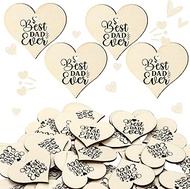 Weysat 48 Pcs Wooden Best Dad Ever Tokens Bulk Fathers Day Heart Shaped Wood Bookmarks Keepsake Craf