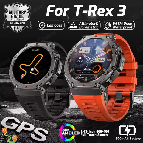 LIGE Military Grade GPS Smart Watch For T-Rex 3 Compass Altimeter 5ATM Waterproof Swim 500mAh Call A
