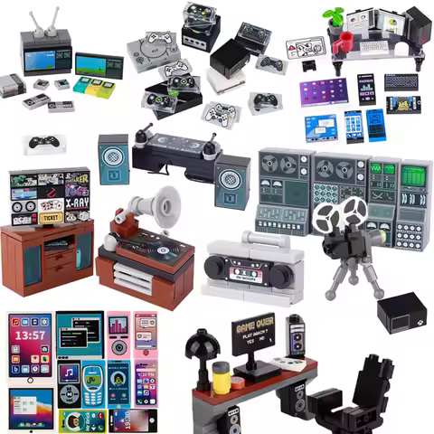 MOC City Electronic Equipments Building Blocks Game Console Computers Mini TV Mobile Phones Recorder