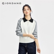 GIORDANO ผู้หญิง เสื้อกันหนาว แขน Raglan ที่ตัดกัน เสื้อกันหนาวหลวม คอนอนครึ่ง เสื้อกันหนาวแฟชั่นลำล