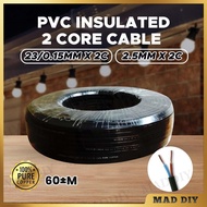 2.5MM X 2 CORE PVC INSULATED PIN WIRE 23/0.15MM X 2 CORE VDE CABLE
