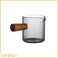 [Lovoski1] Espresso Cups with Wood Handle Mixing Mug Transparent Espresso Accessories Heat Resistant Espresso Measuring Cup Glass for Home Bar Teahouse