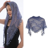 sweety Lace Veil Head Scarf Chapel Veil Headwrap for Church Mourning Triangle MuslimHeadscarf Floral