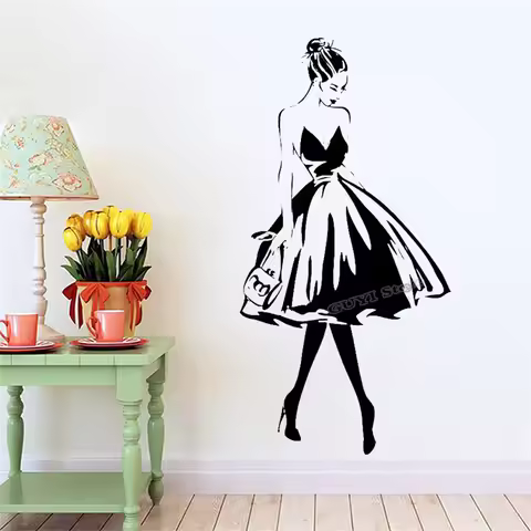 Woman Face Fashion Style Vinyl Wall Sticker Clothing Boutique Dress Design Wall Decal Beauty Salon s