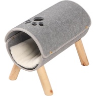 Cat Tunnel Bed, Pet Felt Tunnel Bed, Elevated Wooden Legs Cat Tunnel Soft Felt Plush Pad Inside Pet 