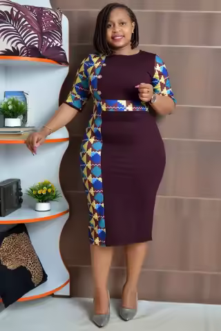 2XL-6XL African Wedding Party Dresses for Women 2024 Spring African 3/4 Sleeve Plus Size Bodycon Dre