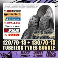 TAYAR MICHELIN,CORSA,FKR,MCR,CONTINENTAL,DELI TUBELESS TYRE 120/70-13+130/70-13 FOR SYM HUSKY 150
