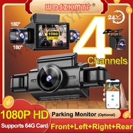 3/4 Channels 360° DashCam for Car Video Recorder 1080P Car DVR 24H Parking Monitor Front Right Rear 