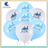 20pcs 12 Inch Cartoon Shark Pattern Balloon Decoration Party Supplies for Birthday Baby Shower Pool Party Under The Sea Theme Party (White and Light ) caisheng
