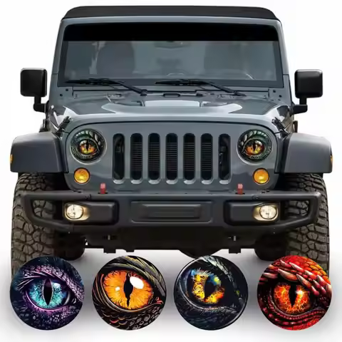2PCS 3D Stereo Design Car Beast Eyes Decals Round Eyes Shape Self-Adhesive Headlight Stickers Waterp