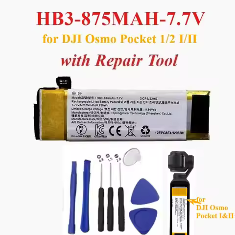 Replacement Battery Capacitor HB3-875MAH-7.7V with Tool for DJI Osmo Pocket 1 Osmo Pocket 2 Osmo Poc