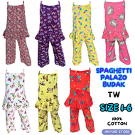 SET PALAZZO BUDAK PEREMPUAN, SIZE 1-6, BRAND TW, BAJU BUDAK PEREMPUAN, GIRLS PALAZZO SPAGHETTI SETS, 100% COTTON