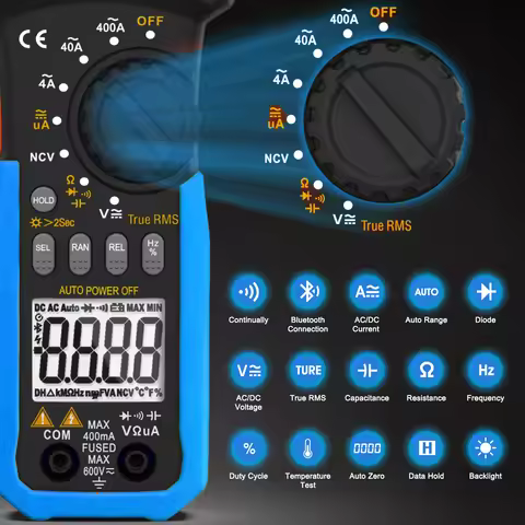 HOLDPEAK Clamp Meter Multimeter 4000 counts with Smartphone APP,AC/DC TRUE-RMS LCD Display Lamp Ligh