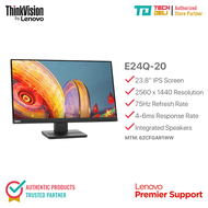 Lenovo ThinkVision E24Q-20 23.8" Monitor,  2560x1440 IPS Screen, 75Hz, 4-6ms Response Time, HDMI/DP,